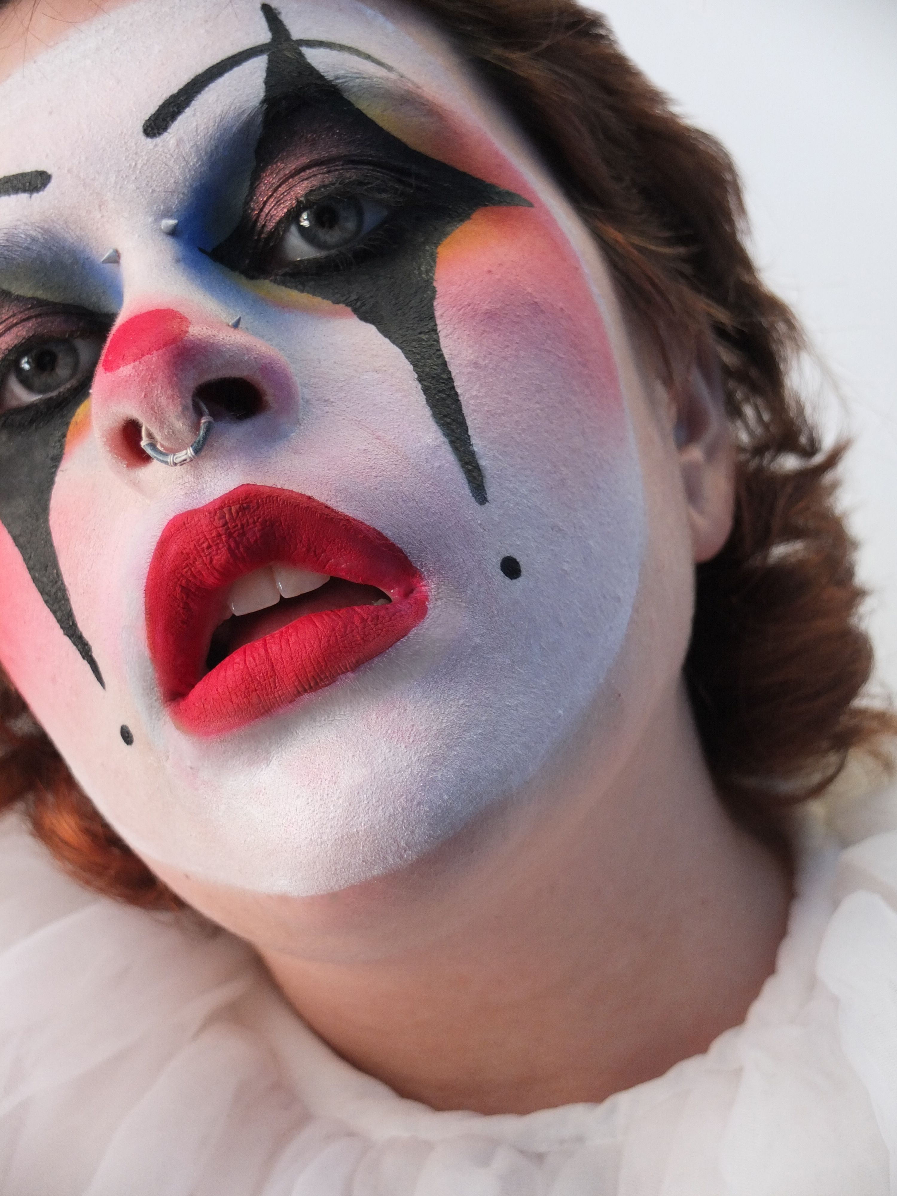 close up portrait of a person in heavy clown makeup