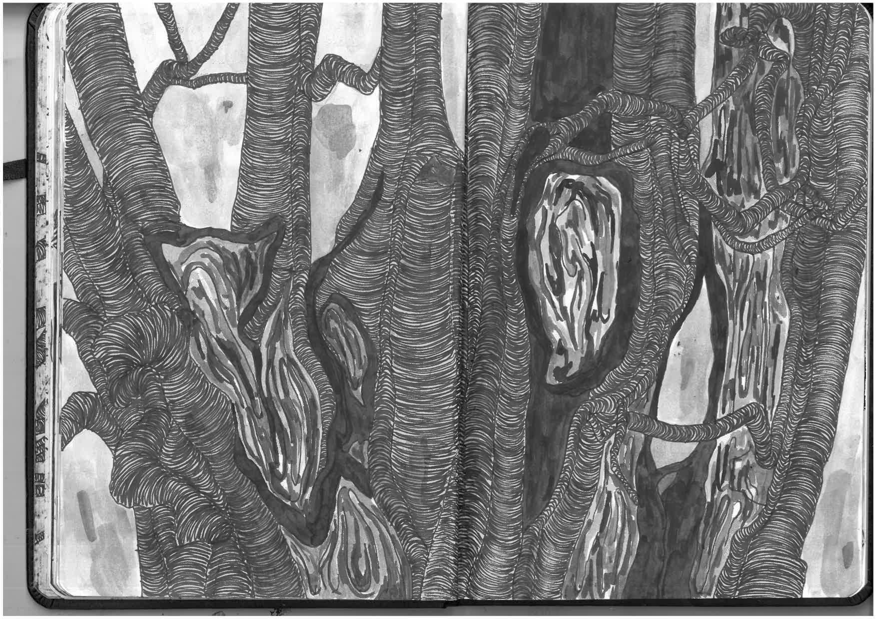 highly detailed sketch of a tree