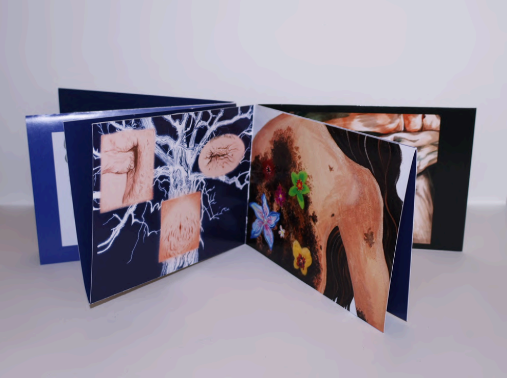 inside of an art book, depicting skin and tissue